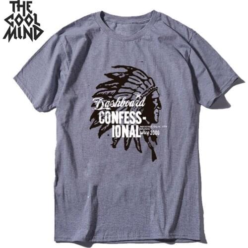 COOLMIND 100% cotton short sleeve o-neck indian head print men T shirt casual loose hip-hop streetwear men tshirt tee shirts