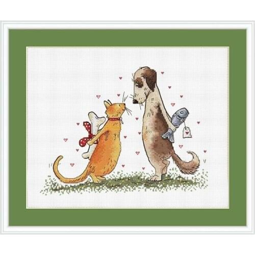 Fishxx Cross Stitch Kit A3288 Cats And Dogs Send Gifts Animated Drawings Precision Printing Cartoon Embroidery Paintings
