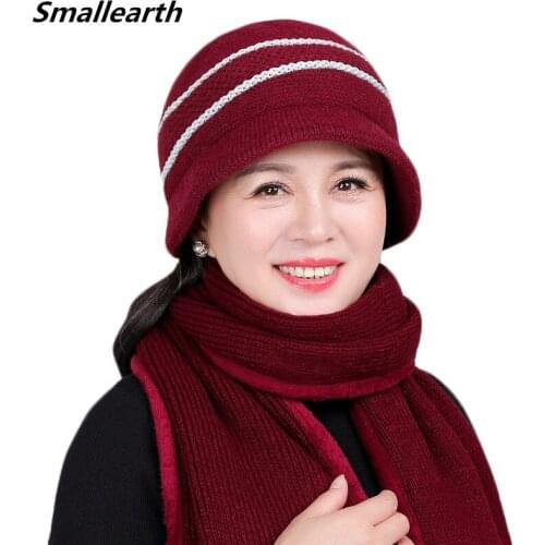 New Winter Women Rabbit Fur Hat Scarf Set Female Warm Wool Knitted Plush Hat Scarf Sets Crochet Mom Cap Ladies Thick Scarf Shawl