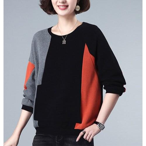 2021 Women Spring Autumn New Middle-aged Loose Hoodies Female Plus Size Pullover Tops Ladies O-neck Patchwork Sweatshirts R536