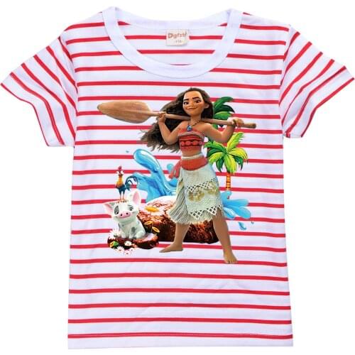 New Summer Clothes for Boys Girls T-shirt Disney Moana Shirt Sleeves Kids Solid Color Cartoon Print Clothes Cotton Top Baby Tees