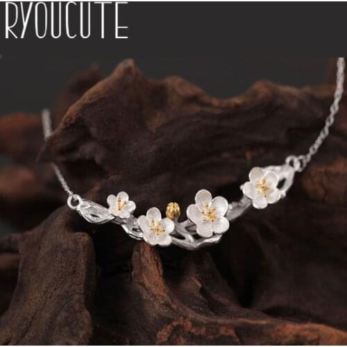 New Arrivals Silver Color Plum Blossom Flower Necklaces for Women Wedding Jewelry Long Statement Necklaces