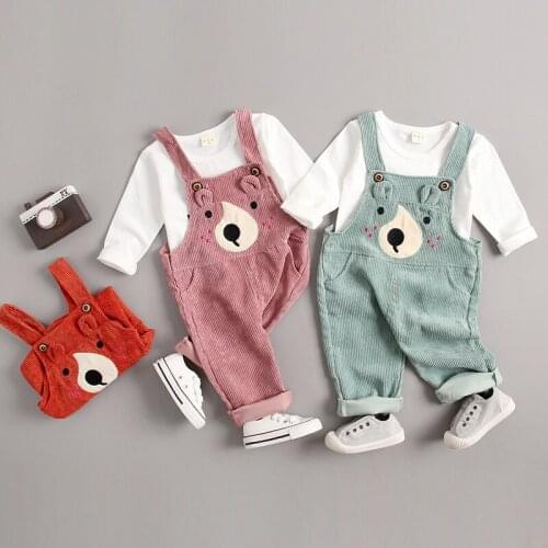 2020 Autumn Cartoon Baby Girl Clothes Set Top Overalls Boys Clothing Suits Striped Toddler Kids Outfits Newborn Unisex Tracksuit