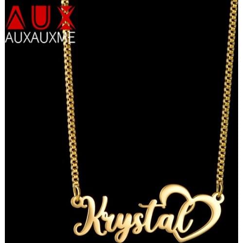 Auxauxme Customized Heart Name Necklace Stainless Steel Box Chain Women Birthday Anniversary Jewelry Gifts Dropshipping