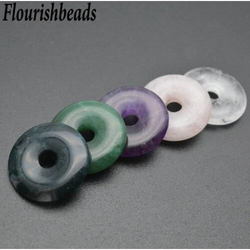 Natural Gemstones Round Donut Shape Pendants Making Fit Necklace (Green Aventurine/Amethyst/Moss Quartz/Crystal/Rose Quartz)