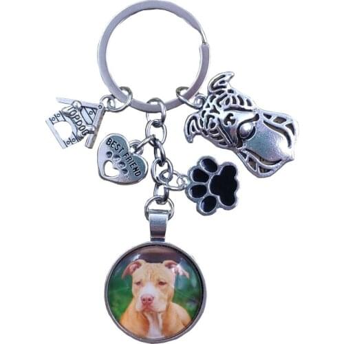 Pit Bull Chihuahua Poodle Teddy Dog Animal Keychain Time Gem Pet Lover Key Ring Men Male Women Party Trendy Jewelry Gift