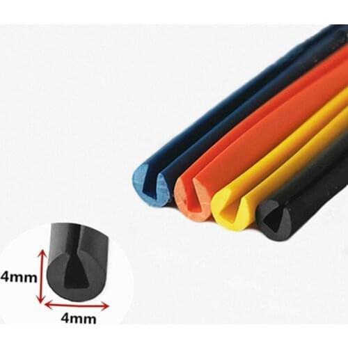 Rubber U Sealing Strip 4x4mm 2mm thick Glass Metal Car Wood Panel Board Edge Round Encloser Shield Blue Orange Yellow Black