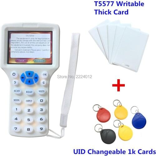 Handheld 125khz rfid reader writer duplicator 10 Frequency Programer H ID rfid copier+5pcs T5577 Card+5pcs 13.56mhz UID rfid Tag