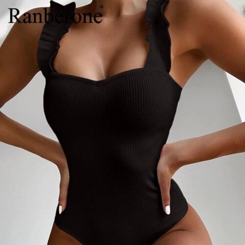 2020 Sexy One Piece Women Swimsuit Solid Color Wood Ear Ruffle Swimming Suit Push Up Bathing Suits Summer Beach Wear Swimwear