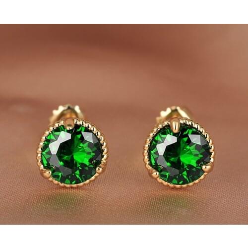 Dainty Round Zircon Earrings for Women Gold Twist Screwing Stud Earrings Green Blue Red Gemstone Ear Studs Anniversary Jewelry