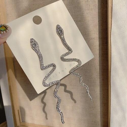 Long Tassel Crystal Drop Anime Earrings for Women Shiny Snake Shape Rhinestone Dangle Earring Weddings Fashion Jewelry Gifts 120