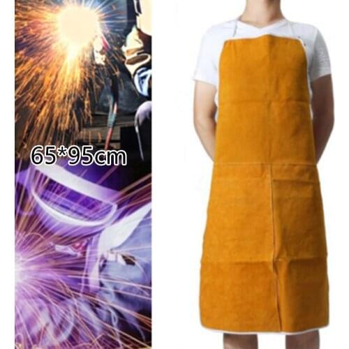 Welding Protective Clothing Bib Leather Welders / Welding / Carpenters / Blacksmith Apron Protection Clothes Bib Yellow Cowhide