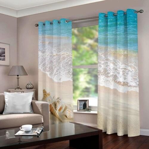 Blackout Window Curtain Modern Beach shell Printed Blackout Curtains Home Decor Kitchen Door Curtains