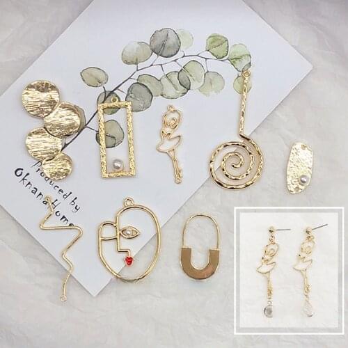 Color retention personality alloy diy jewelry material pendant earrings accessories face double hanging curve