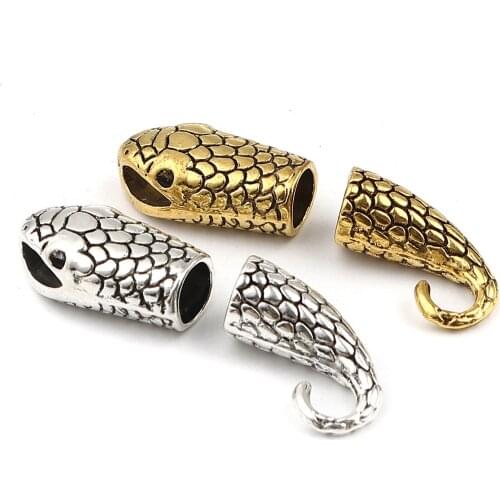 10 Sets Vintage Zinc Based Alloy Snake Animal Hook Clasps Gold Sliver Color (Fits 8mm Cord) For DIY Bracelet Jewelry Findings