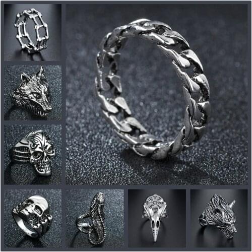 Vintage Cuban Link Chain Rings For Women Men Silvery Color Metal Finger Ring Hip Hop Geometric Exaggeration Jewelry Gifts