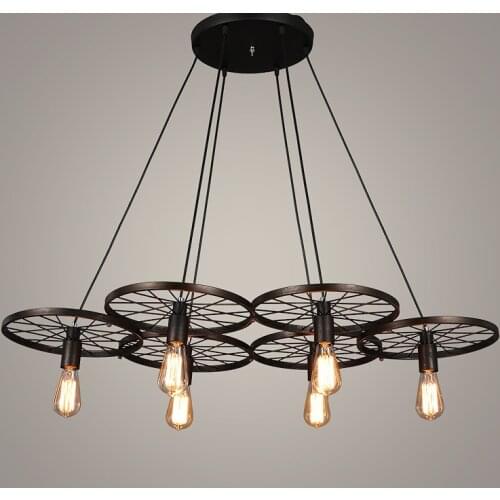 Vintage Retro Wheel Set Pendant Lights Fixture Wrought Iron Gear Loft American Industrial Cafe Bar Kitchen Room Hanging Lamp E27