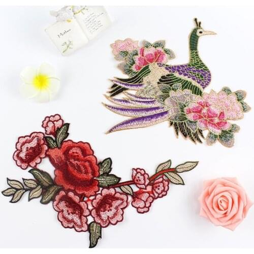 DIY Peacock Flower Embroidered Patches For Clothes Applique Embroidery Flower Wedding Dress Sewing Trim Garment Decor