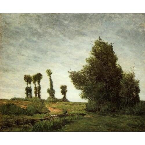 High quality Oil painting Canvas Reproductions Landscape with Poplars (1875) by Paul Gauguin hand painted