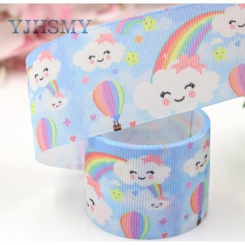 YJHSMY I-19221-410,38mm 10yards Rainbow clouds Thermal transfer Printed grosgrain Ribbons,bow cap DIY accessories decorations