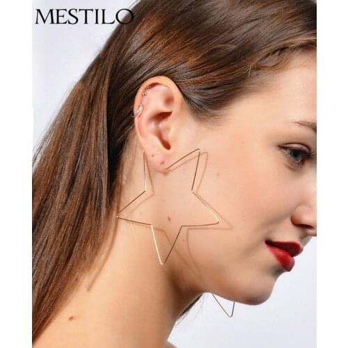 MESTILO Super Oversized Exaggeration Gold Sliver Big Star Hoop Earrings For Women Fashion Statement Large Heart Hoop Earrings