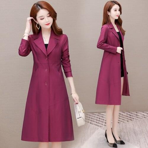 Plus Size Womens Trench Coat 2021 Autumn Middle-Aged And Elderly Windbreaker Slim-Fit Thin Elegant Mid-Length Overcoat Jacket
