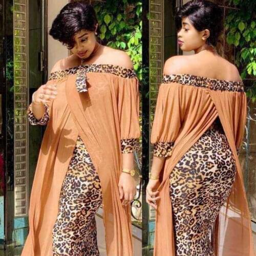 Plus Size Clothing Autumn Sexy Leopard Printed Dashiki African Dresses for Women Party Half Sleeve Slash Neck Femme Robe L-2XL
