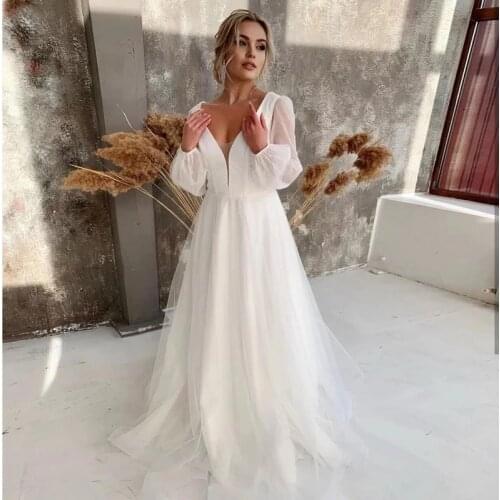 Weiyin AE0740 Wedding Dress платье Vestidos De Novia Beach Wedding Party Dress Robe De Soiree Bride To Be Puffy Long Sleeves