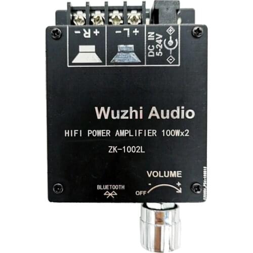 ZK-1002L 100WX2 Mini Bluetooth 5.0 Wireless Audio Power Digital Amplifier Board Stereo Amp DC 12V 24V