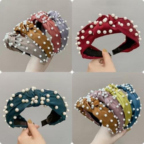 10pcs/lot Women Wide Top Knot Pearls Hair Band for Girls Headdress Solid Cloth Headband Hairband Hair Hoop Headwear Accessories