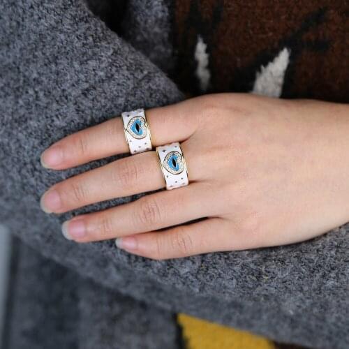 2020 Lucky Eye Heart Shape Rings Black Blue White Dropping Oil Vintage Midi Knuckle Rings Women Men Enamel Fashion Boho Jewelry