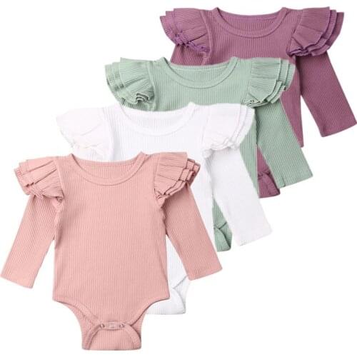 4 Color Newborn Baby Girl Clothes Tops Long Sleeve Solid Knitted Ruffles Romper Sunsuit Outfit Baby Spring Autumn Clothing