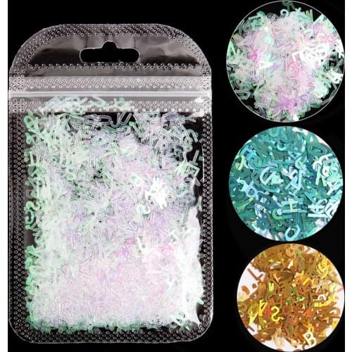 8 Color 3D Nail Art English Alphabet Sequins Holographic Laser Mixed Sequin Letters Nail Art Sequin Jewelry Nail Art Decorations