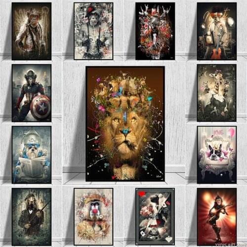 Abstract Graffiti Smoking Monkey Canvas Painting Lion Dog Animal Poster Print Quadros Wall Picture for Room Hoom Decor Cuadros