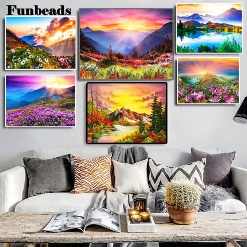 DIY 5D Diamond Painting Full Round Square Resin Diamonte Embroidery Cross Stitch Kits Wall Art Handcraft Mountain Sunup FF5000