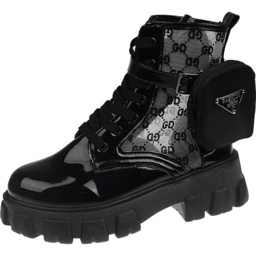 Summer Large Size Mesh Bag Lace-up Thick-soled Breathable Black Short Boots Hollow White Ankle Boots Summer Modern Fashion Boos