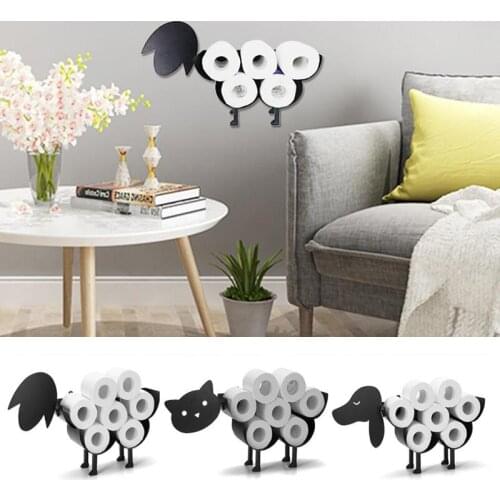 Sheep Cat Dog Toilet Roll Holder Paper Holder Bathroom Free-Standing Iron Paper Towel Stand Tissue Storage Rack Organizer Shelf