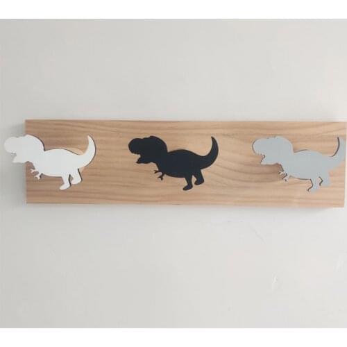 Kids Dinosaur Wall Mounted Coat Hooks Wooden Door Hanger for Boys Bedroom Nursery Playroom Decorations