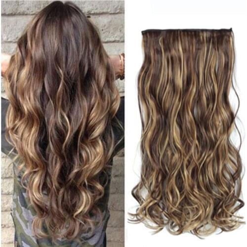 Chorliss Long Wavy Synthetic Clip-in Hair Extensions Ombre Synthetic 5 Clips in One Piece Hair Weave Hairpiece for Women Grey