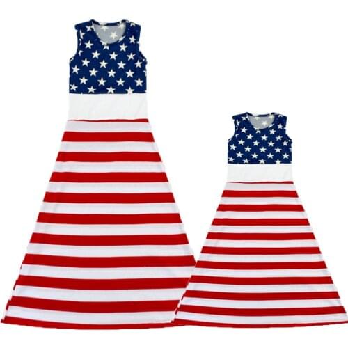 Mommy and Daughter Matching Clothes European and American Style Polka Dot Star Stripe Stitching Dress Summer Woman Girl Dress