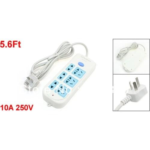 1.7M 5.6Ft Cable AC 250V 10A AU EU UK US Multi Type Socket 6 Six Outlet Splitter Power Strip Bar