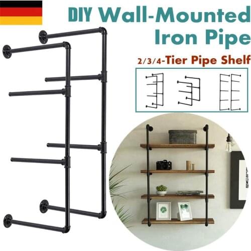 2PCS 2/3/4 Tier Shelf Industrial Retro Furniture Wall Shelf Bracket Bookshelf Hanging Storage Black Iron Pipe DIY Pipe Shelves