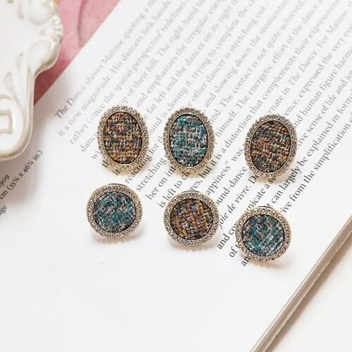 2pcs korean Vintage geometric oval Rhinestone stud earrings for women wool braided Rhinestone earrings diy jewelry accessories