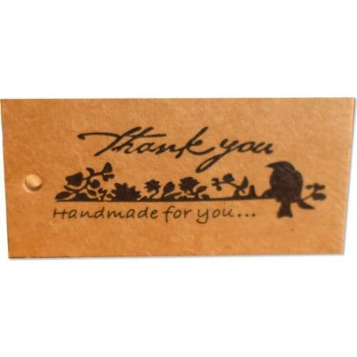50Pcs Bird Logo Thank You Brown Paper Tags Free Style Handmade For You Pendant Gift Box Decorative Paper Hang Tags For Cake