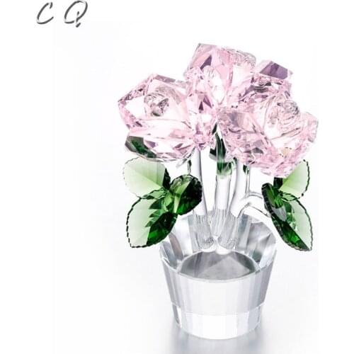 CRYSTAL HANDMADE PINK ROSE FLOWER FIGURINES GLASS ORNAMENT FOR LOVE CRYSTAL FLOWER PAPERWEIGHT HOME DECOR ACCESSORIES CRAFT GIFT