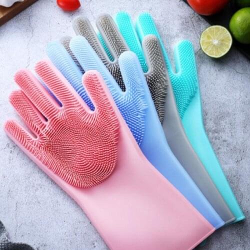 Kitchen Silicone Cleaning Gloves Magic Silicone Dish Washing Gloves For Household Silicone Scrubber Rubber Dishwashing Gloves