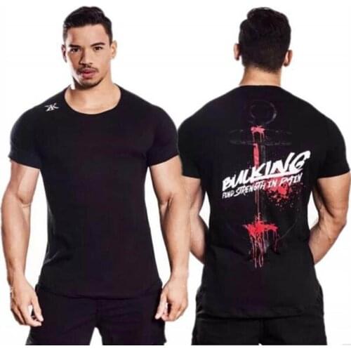 Summer New Sports Fitness Leisure Short-sleeved T-shirt Outdoor Jogging Men Slim Cotton T-shirt Gyms Fitness Training Suit Tops