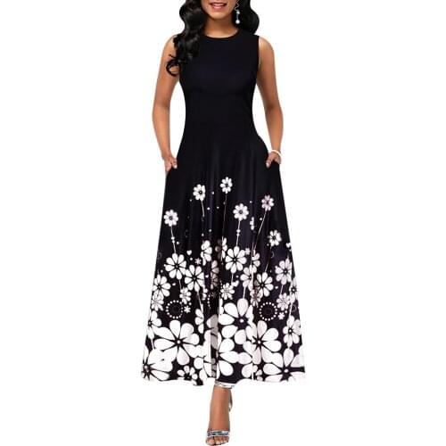 Fashion Floral Print Boho Beach Ball Gown Maxi Dresses Women Summer Sexy Sleeveless Casual Elegant Slim Long Party Dress Vestido