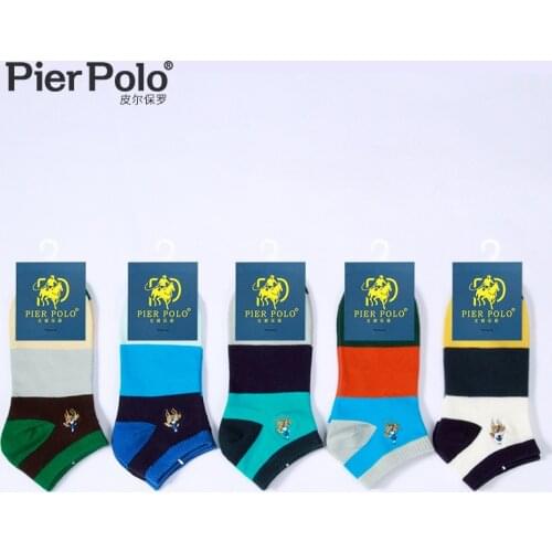 PIER POLO Fashion Casual Summer Mens Boat Socks Color Cotton Short Socks Business Embroidery Mens Socks Manufacturer Wholesale