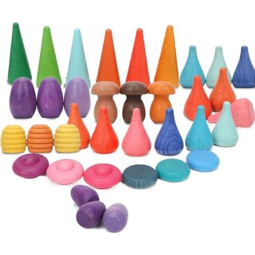 Pack of 6 Baby Wooden Toys Wooden Rainbow Stacker Nesting Puzzle Blocks Mushroom Honeycomb Droplets Tree cones Building Blocks